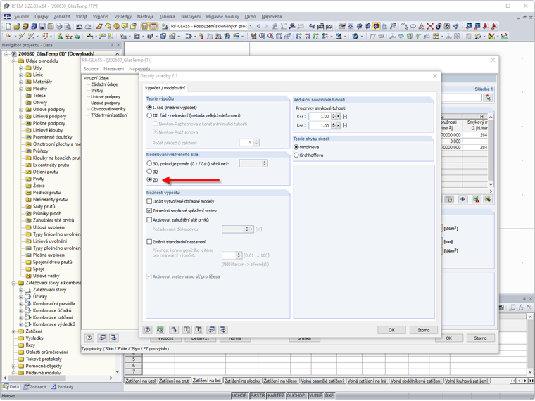 Složení 1: 2D bez zohlednění smykové vazby