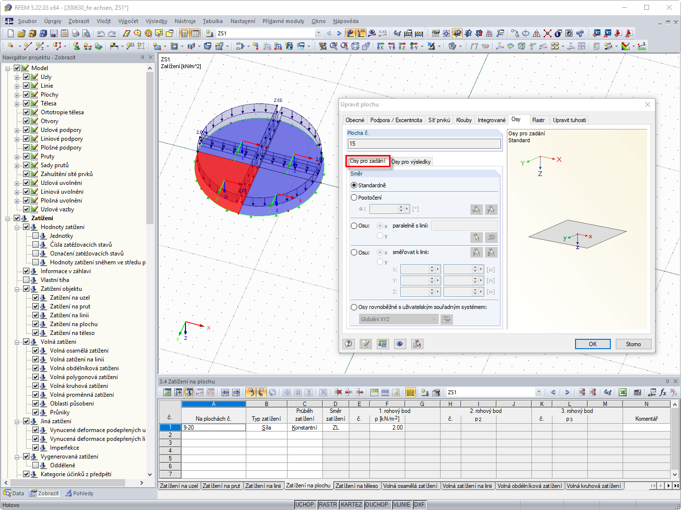 Dialog Upravit plochu - záložka "Osy"