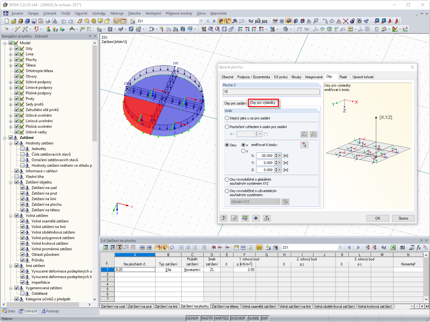 Dialog Upravit plochu - záložka "Osy pro výsledky"