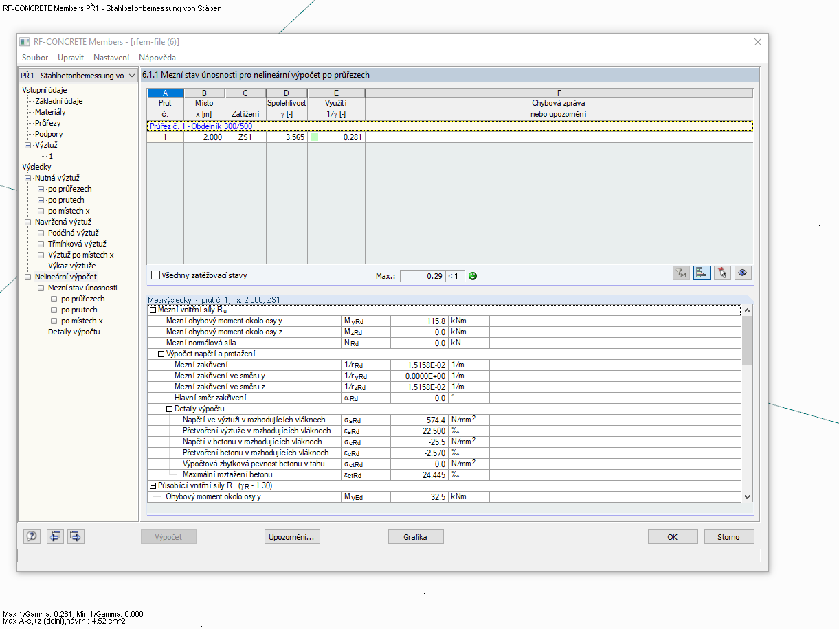 Tabulka 6.1.1 se zobrazením výsledků z výpočtu nelinearity v MSÚ