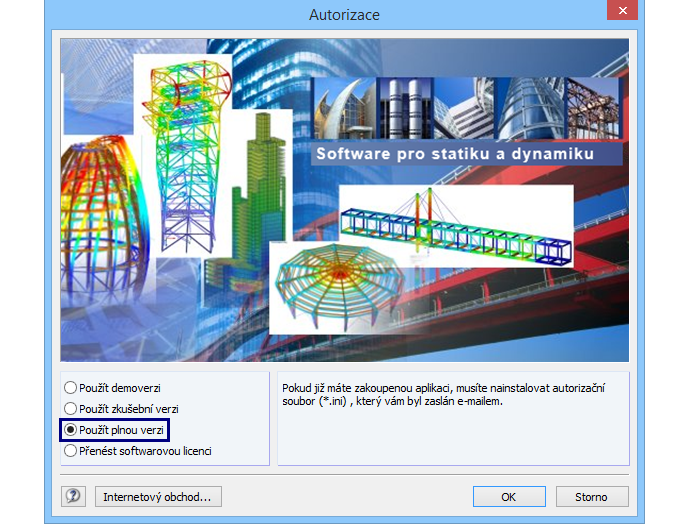 Dialog Autorizace - Použít plnou verzi