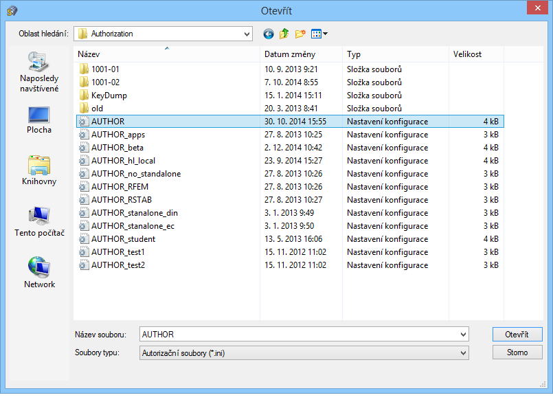 Načtení autorizačního souboru AUTHOR.INI