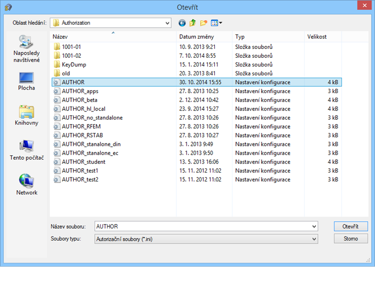 Načtení autorizačního souboru AUTHOR.INI