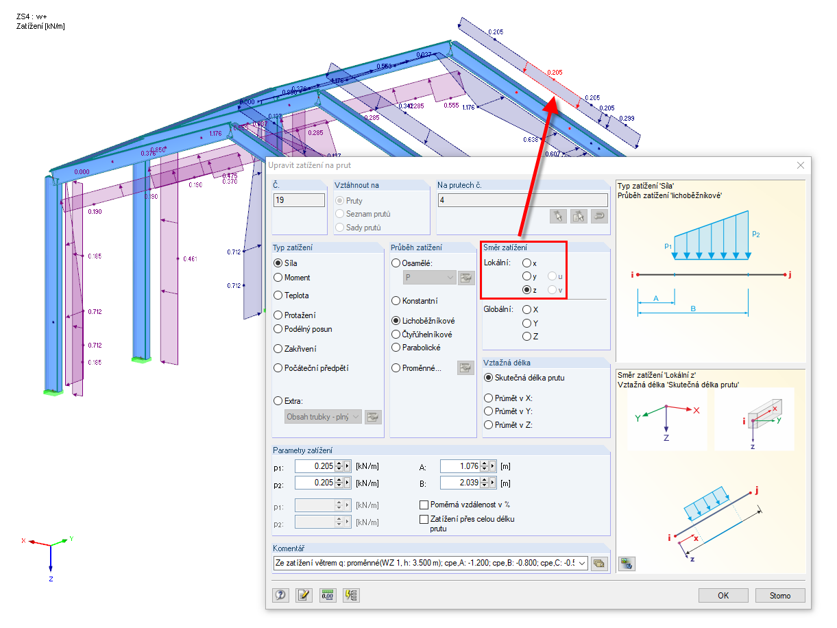 Zatížení větrem, směr zatížení