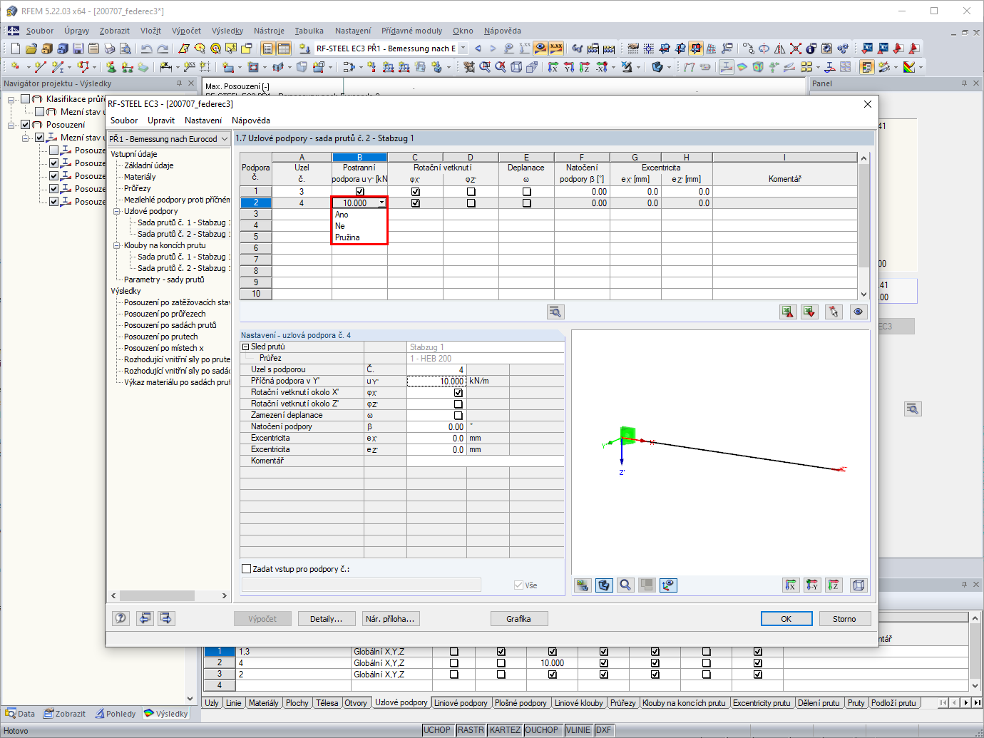 Tabulka "1.7 - Uzlové podpory"