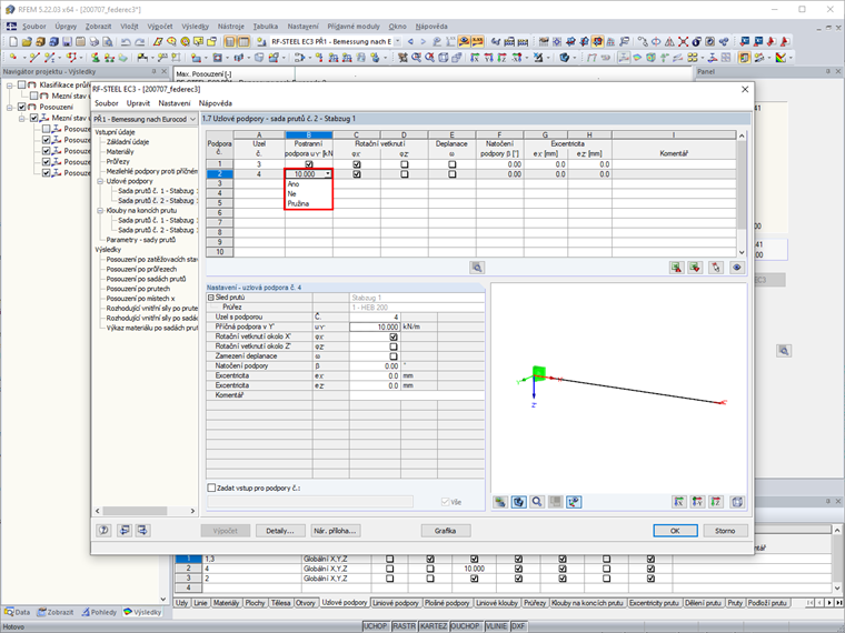 Tabulka "1.7 - Uzlové podpory"