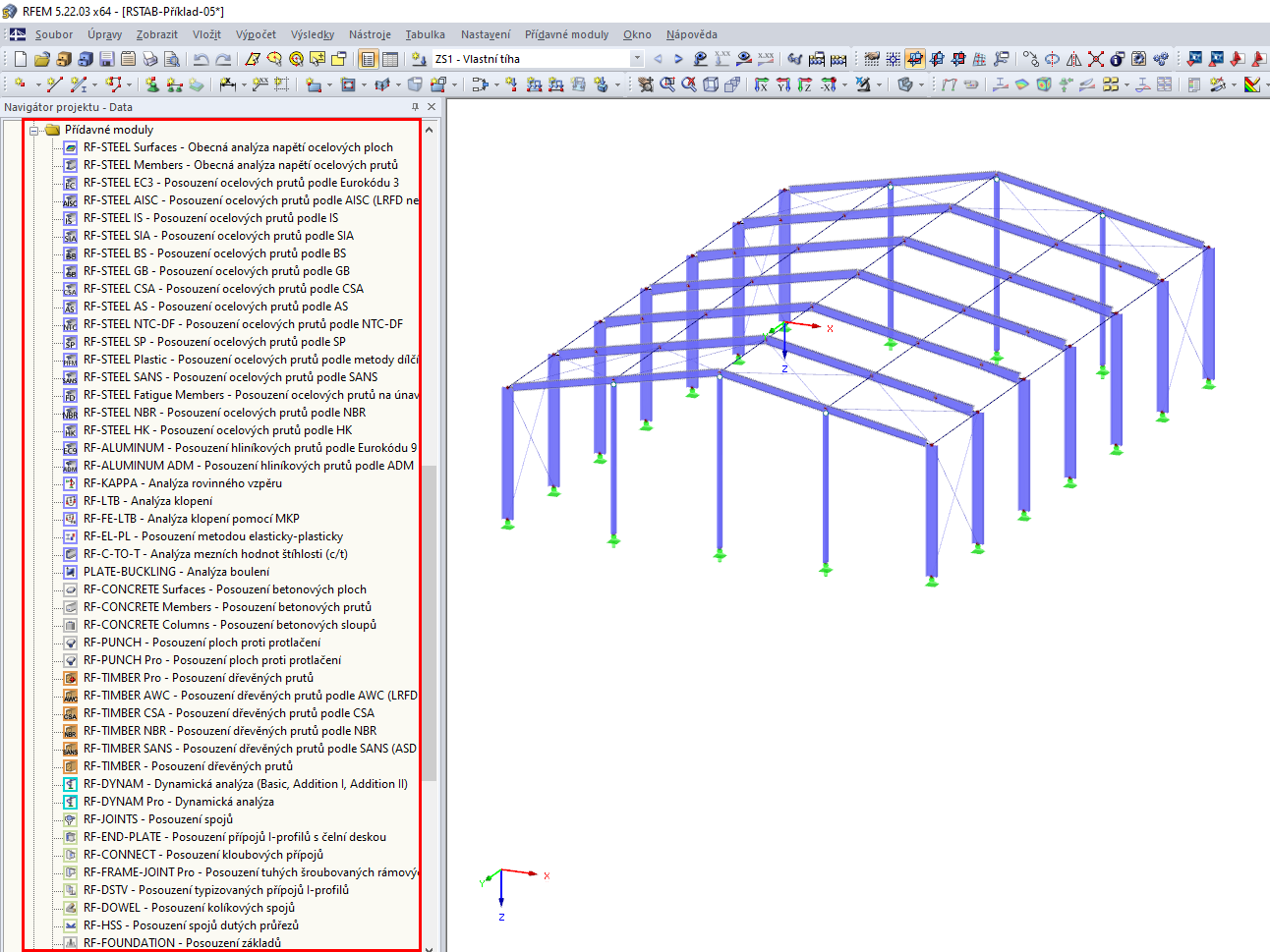 Přídavné moduly v navigátoru