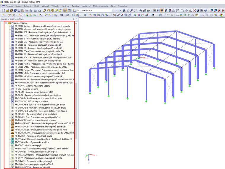 Přídavné moduly v navigátoru