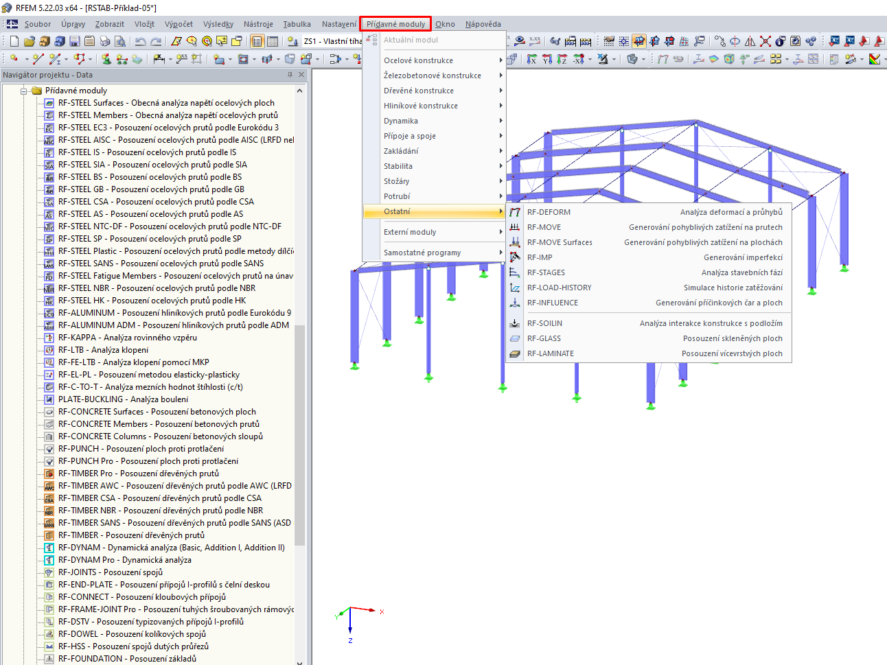 Přídavné moduly v nabídce