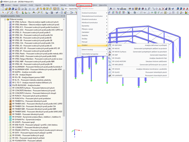 Přídavné moduly v nabídce