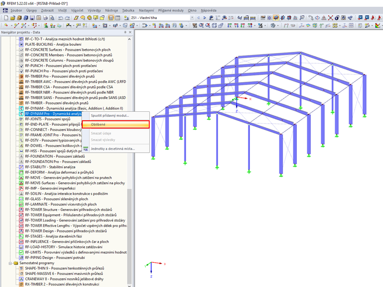 Uložení přídavného modulu do oblíbených