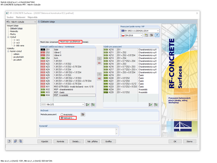 Aktivace RF-CONCRETE NL v přídavném modulu RF-CONCRETE Surfaces