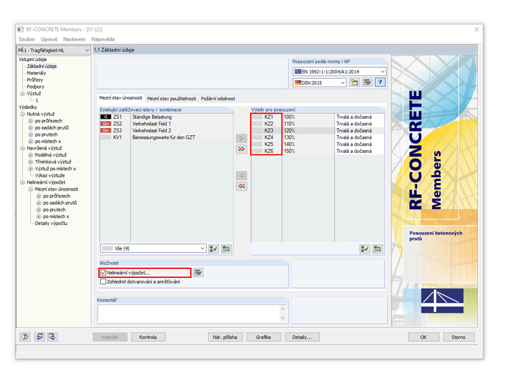Zatížení vybraná pro posouzení
