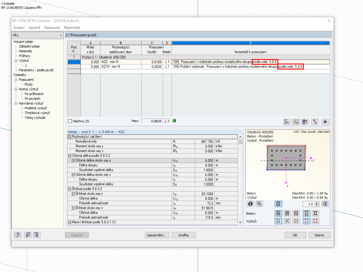 Posouzení požární odolnosti v přídavném modulu RF-/CONCRETE Columns