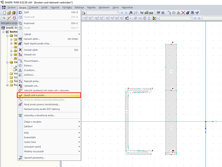 Funkce "Spojit uzel a prvek"
