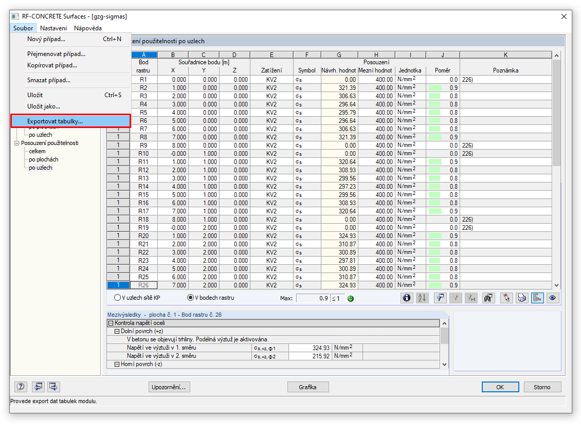 Funkce exportu v modulu