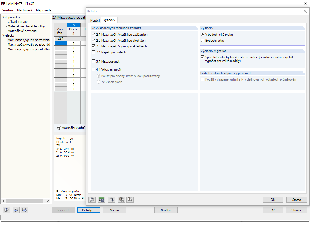 Hodnoty výsledků v grafice