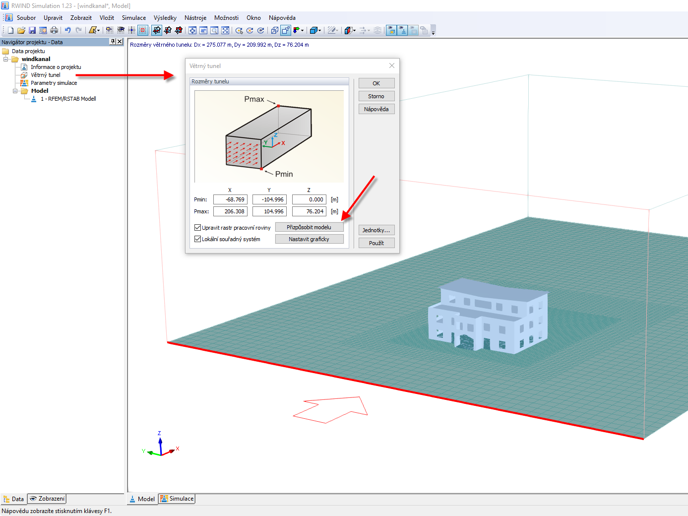 Úprava velikosti větrného tunelu