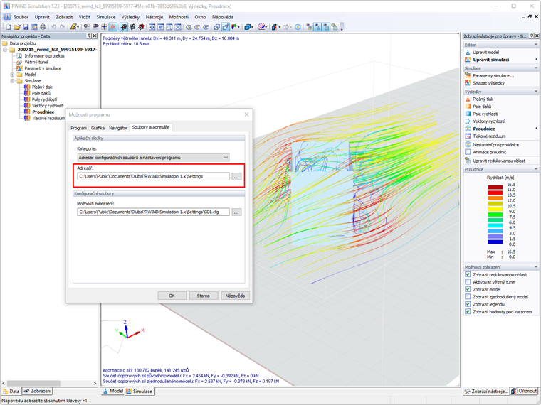 Možnosti programu: Úprava složky aplikace