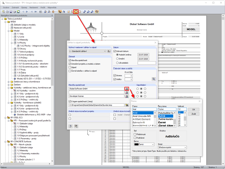Úprava záhlaví společnosti