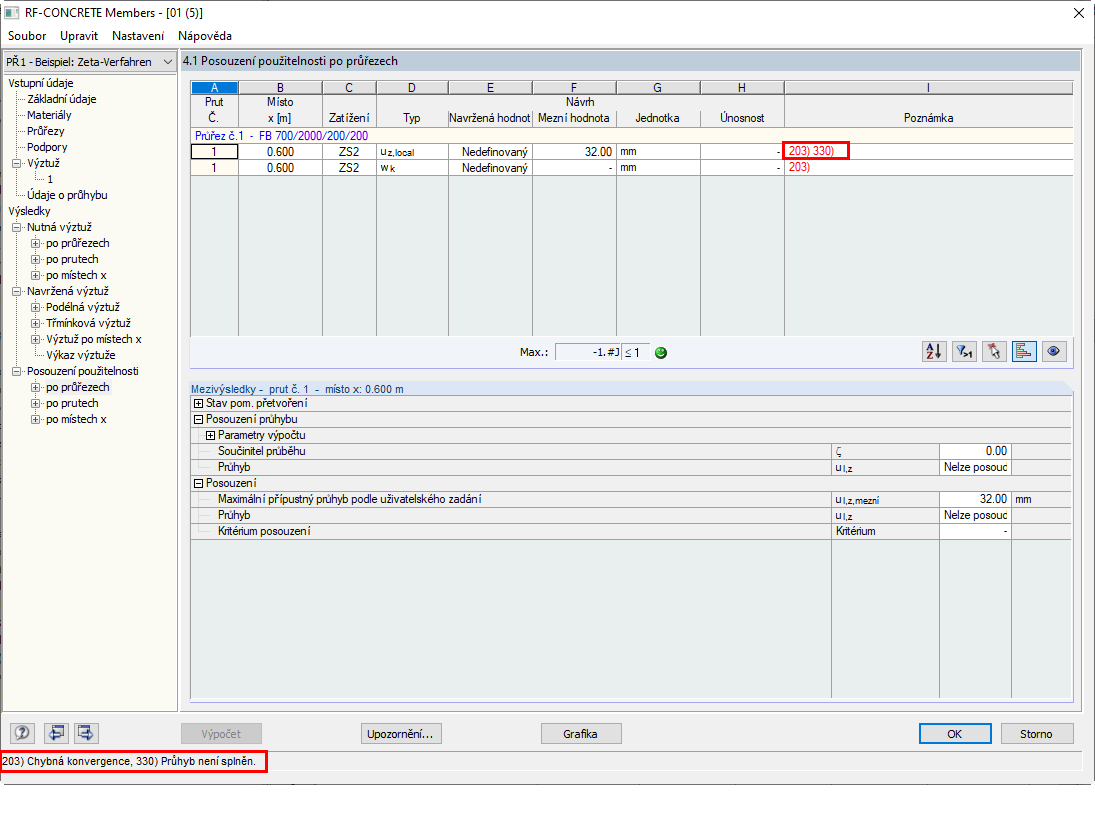 Chybové hlášení "Špatná konvergence"