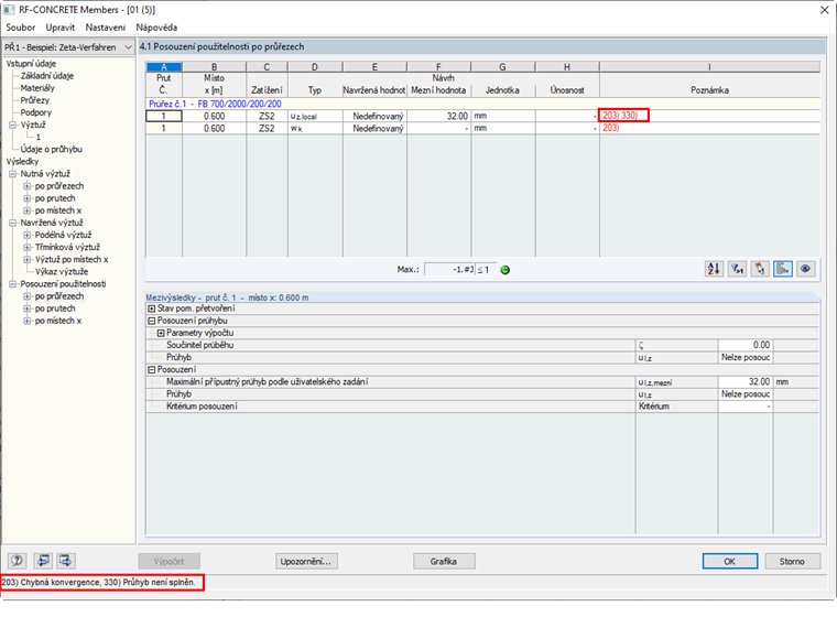 Chybové hlášení "Špatná konvergence"