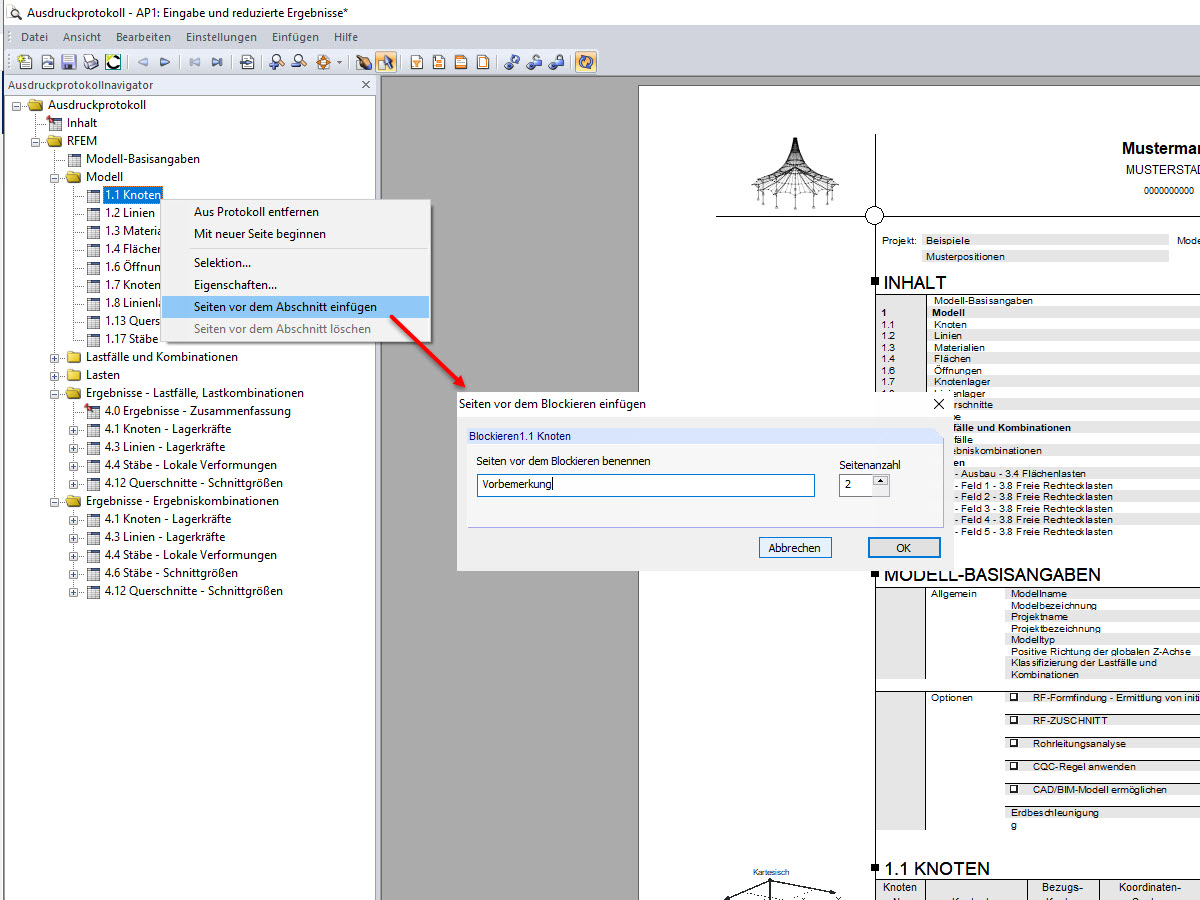Vložit stránky před blok