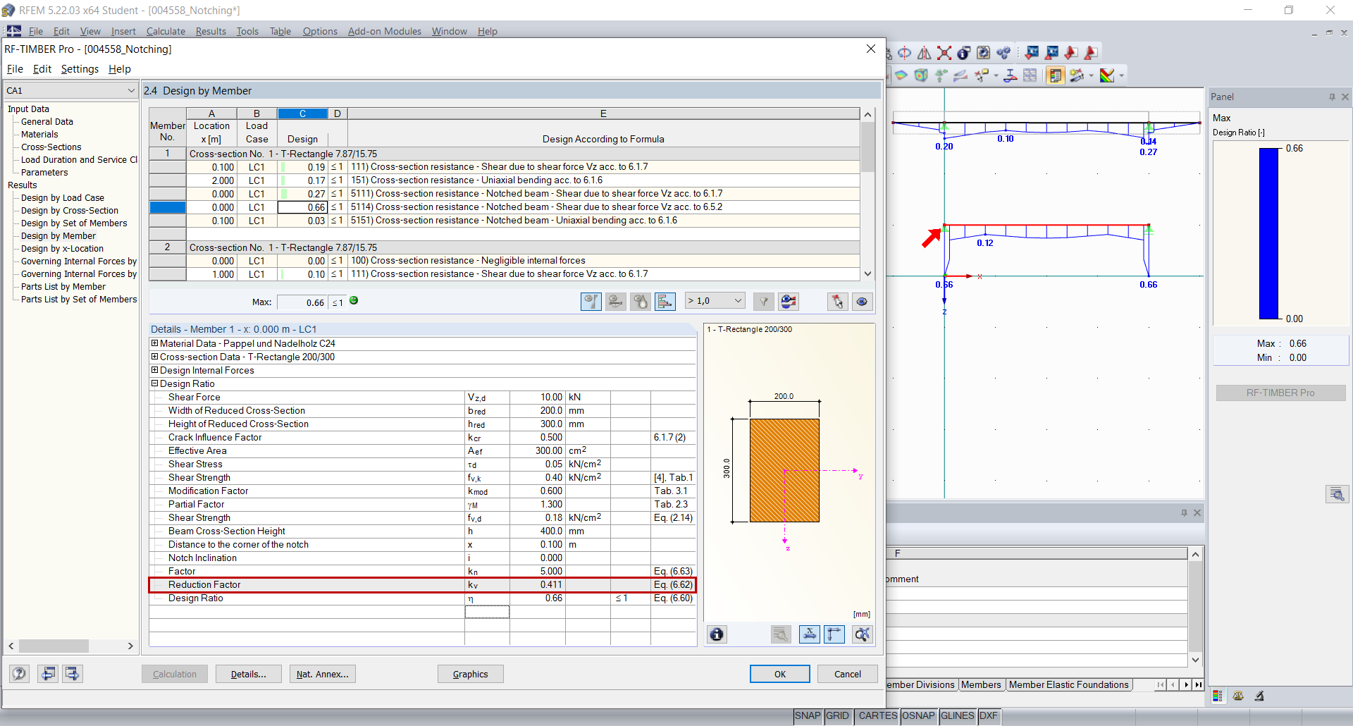 Zářez - redukční součinitel menší než 1,0