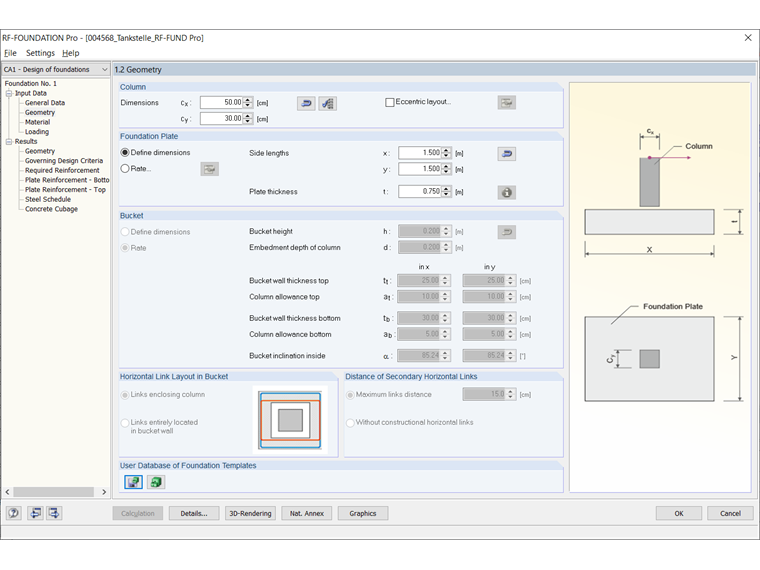 Dialog "1.2 Geometrie" v přídavném modulu RF-/FOUNDATION Pro