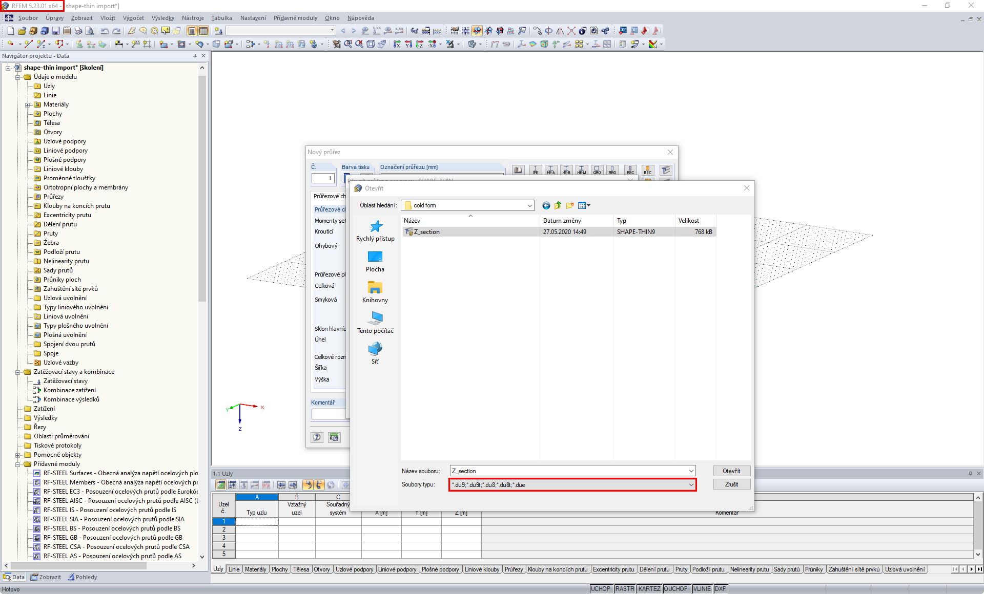 Verze RFEM 5.22.01 a novější podporují formát *.du9 (SHAPE-THIN 9).