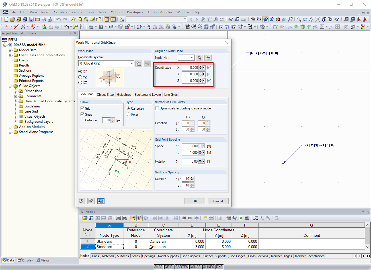 Nulový bod pracovní roviny (označený červeně)