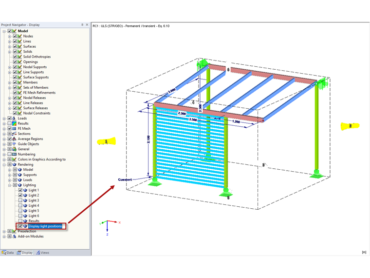 Zobrazení polohy světel