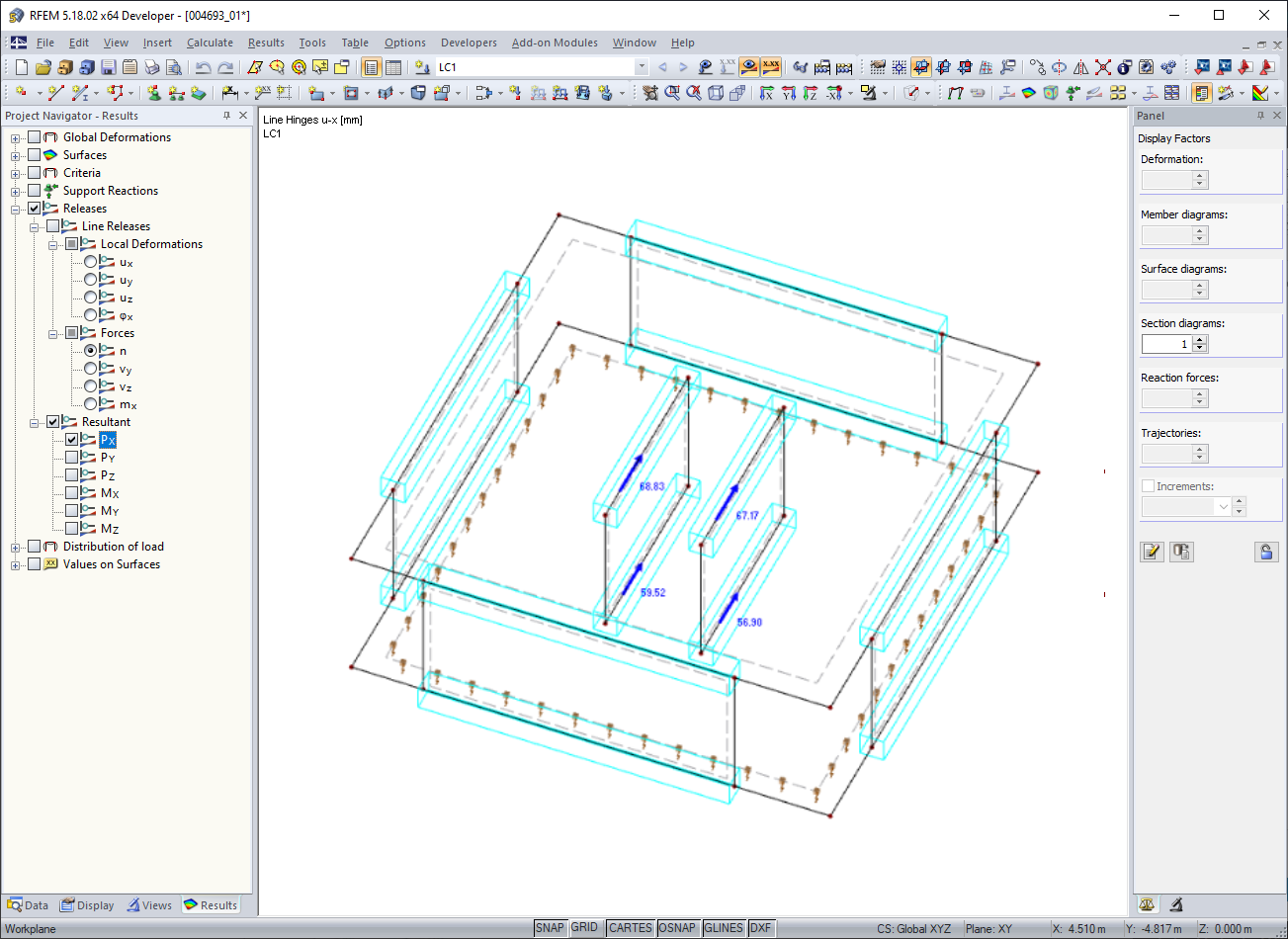 Výsledné síly v horizontálním směru pro uvolnění