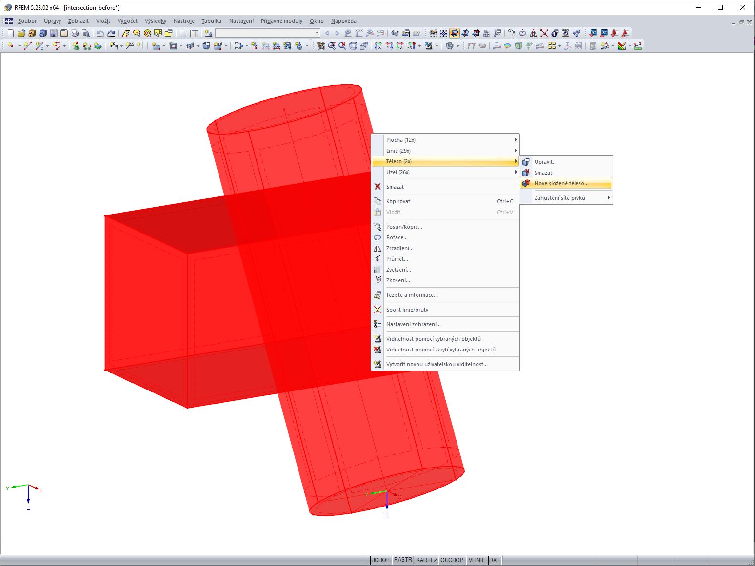 Vytvoření složeného tělesa a tím průniků
