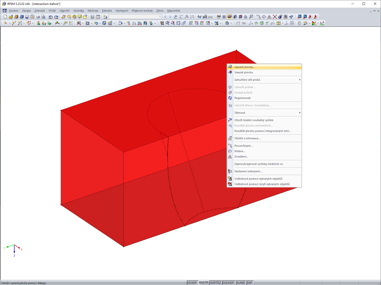 Plochy kvádru s liniemi průniku