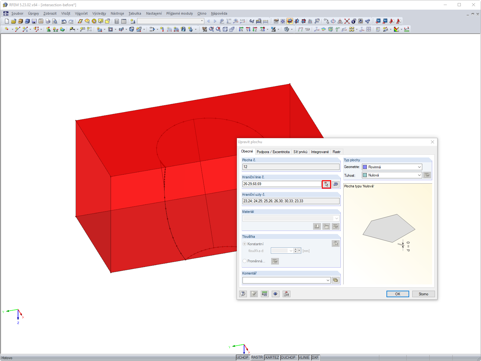Úprava hraničních linií horní podstavy