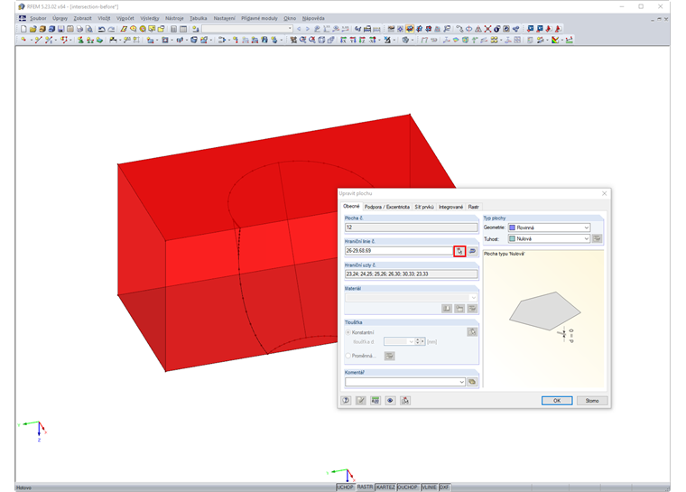 Úprava hraničních linií horní podstavy