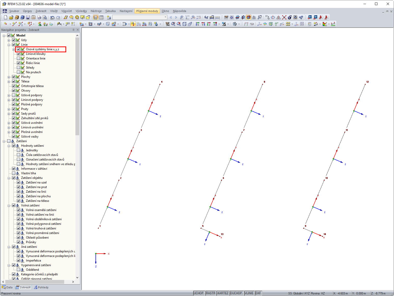Aktivace lokálních osových systémů x,y,z v navigátoru Zobrazit
