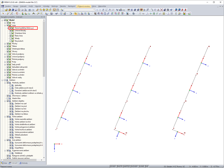Aktivace lokálních osových systémů x,y,z v navigátoru Zobrazit