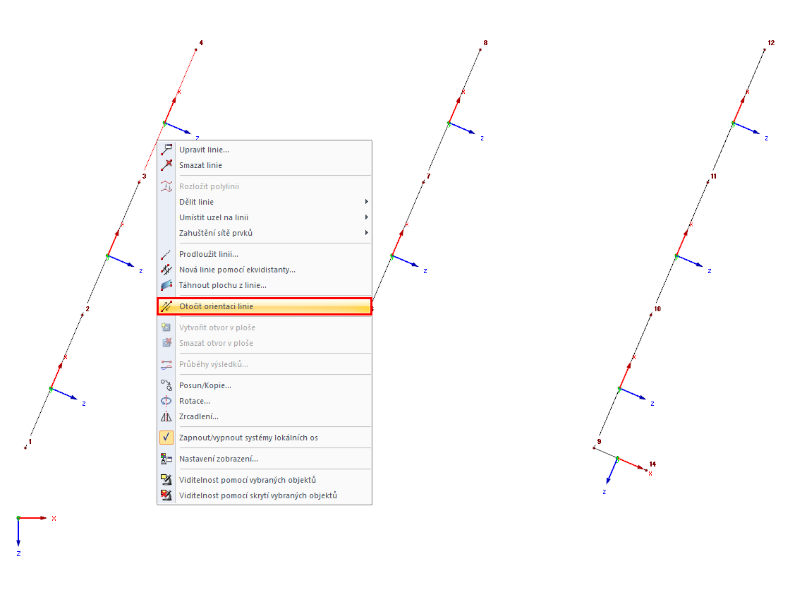 Možnost "Otočit orientaci linie"