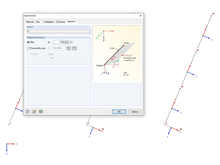 Dialog "Upravit linii" - záložka "Natočení"