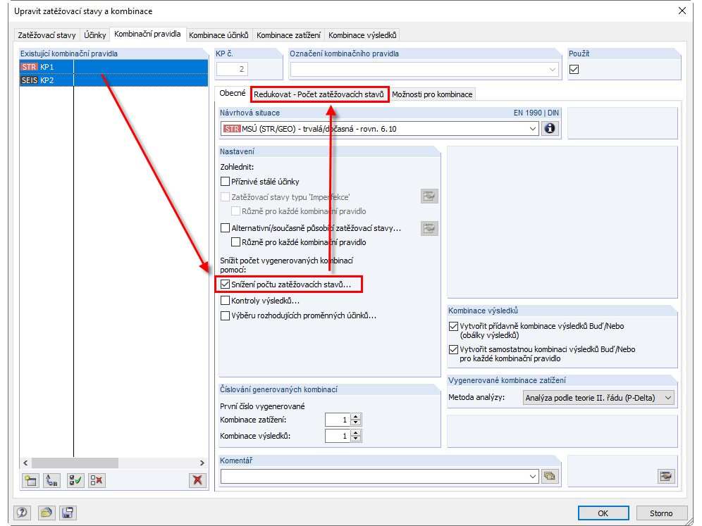 Snížení počtu zatěžovacích stavů