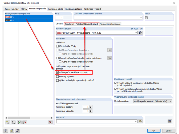 Snížení počtu zatěžovacích stavů