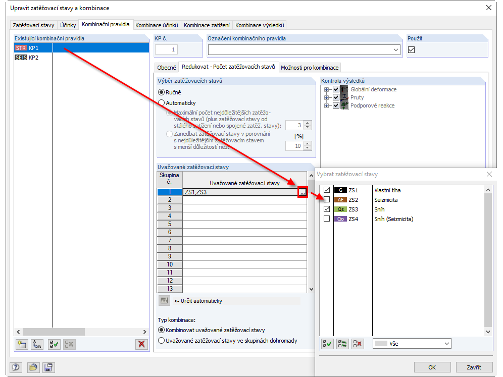 Nastavení pro trvalou/dočasnou návrhovou situaci