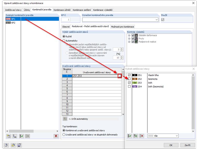 Nastavení pro trvalou/dočasnou návrhovou situaci