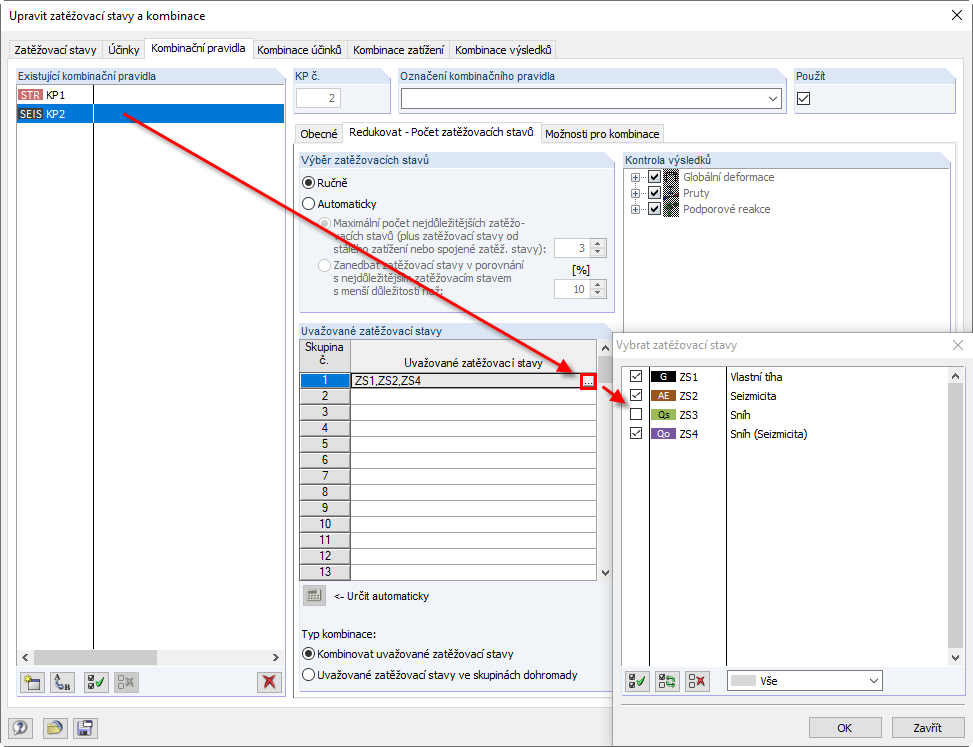 Nastavení pro seizmickou návrhovou situaci