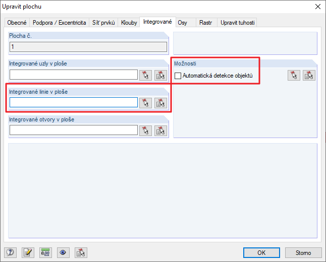 Dialog "Upravit plochu" - záložka "Integrované"