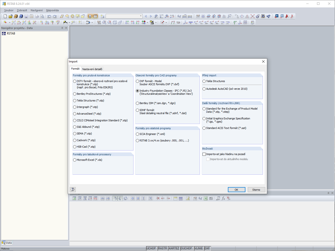 Formáty importu programu RSTAB