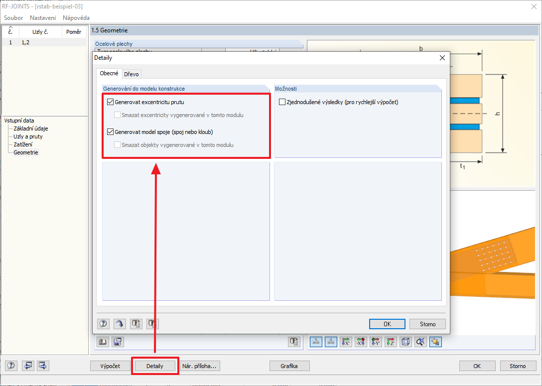 Aktivace modelu spoje v detailech