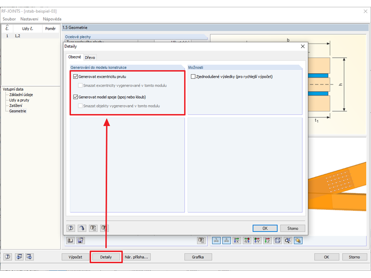 Aktivace modelu spoje v detailech